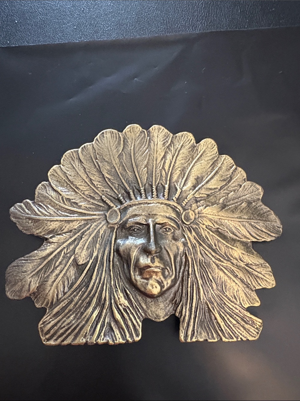 Vintage Belt Buckle — Gold Native Chief Design